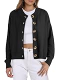 ANRABESS Women Knit Cardigans Sweater Open Front Button Down Long Sleeve Cropped Lady Jacket Outwear 2024 Trendy Fall Outfits Black Medium