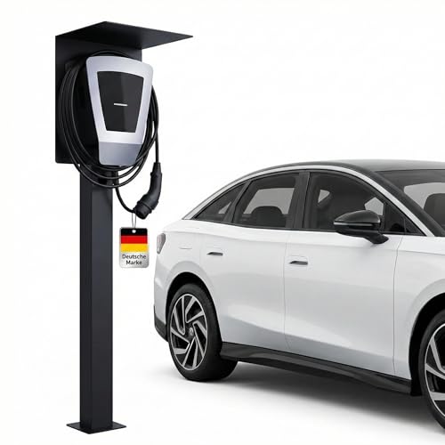 EVify Wallbox Standfuß mit Dach Wetterfeste Standsäule Steele aus Stahl mit Pulverbeschichtung Universeller Wallbox Ständer für Elektroauto Ladestationen