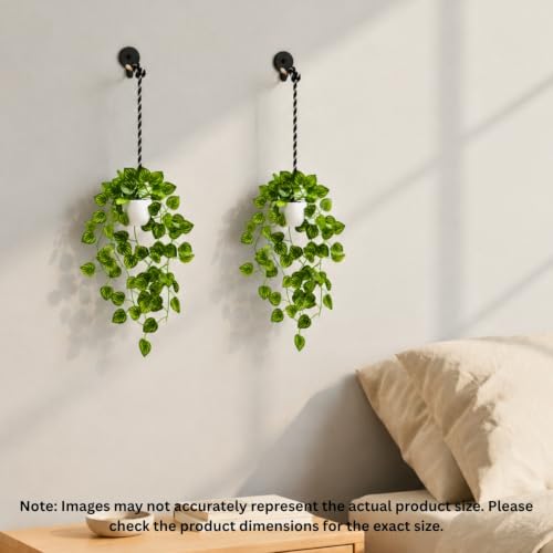 Image of fancymart Artificial Hanging Ivy Plant with White Hanging Pot & Rope, Pack of 2, Realistic Green Leaf Creeper for Home, Office, Living Room & Wall Decor, 60 cm Height