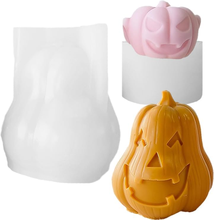 2 moldes de silicona para velas de Halloween, bricolaje 3D de calabaza malvada, molde de cera para hacer velas de yeso, adorno de resina, jabón,