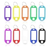 50 Pack Plastic Key Tags with Blank Paper Labels & Transparent Window & Split Ring Key Rings with Label Assorted Colors Key Id Label Tag Key Chain Tags Key Identifiers for Luggage Name (10 Colors)