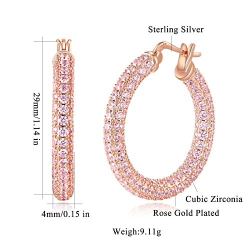 CiNily Hoop Earrings for Women Hypoallergenic, 14K Gold Plated 925 Sterling Silver Lightweight Mult-colors Crystal CZ Chunky Open Hoops Earrings Jewelry Gifts for Sensitive Ears 28mm/1.2"3