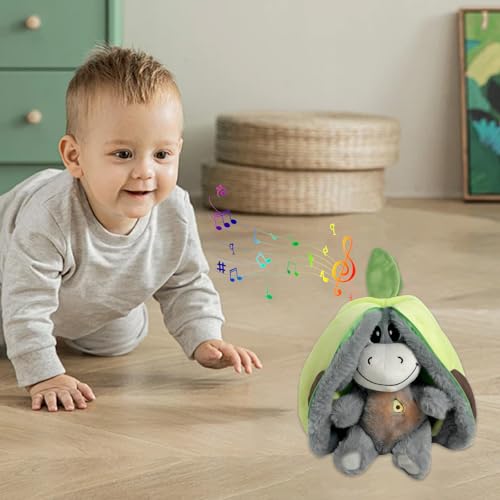 AOUZOVLI Atmendes Kuscheltier, Schlafender Plüsch Esel, Unsichtbarer Klettverschluss zum Einfachen Abnehmen und Waschen, Simuliert das Saugen, Begleitet Kinder in Einen Ruhigen Schlaf