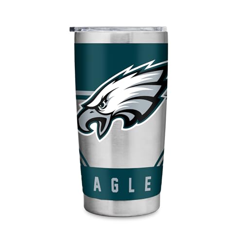 Rico Industries NFL Football Philadelphia Eagles 20oz Stainless Steel Tumbler with Lid - Great For Coffee Tea Water or Cocktails