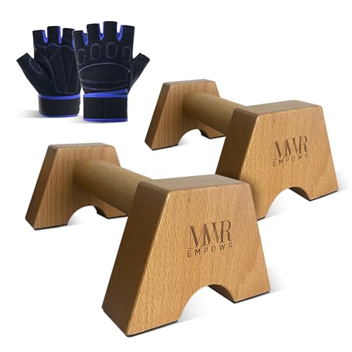 Barras Paralelas Calistenia Madera con Guantes de Fitness Transpirables Unisex; Barras Flexiones Bajas Aguantan hasta 300kg; Push Up Bar Antideslizantes Portables