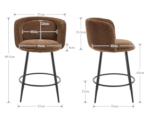 Tabourets de bar en chenille marron avec dossier | Lot de 4 - 4
