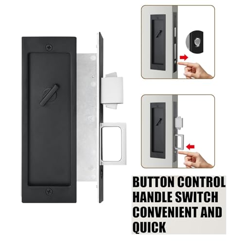 Herraje para Cerradura de Puerta Corredera con Tirador, Cerradura de Puerta Empotrada con Privacidad, llave, Negro miniatura 4