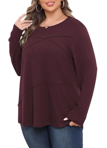 Lastshe Plus Size Long Sleeve Tops for Women Casual Fall Tunic Loose Pleated Sweaters Fashion Lightweight Shirts 20254