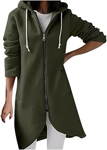 Hoodies Long Coat for Women Plus Size Full-Zip Sweatshirts Irregular Hem Solid Color Jacket Coats