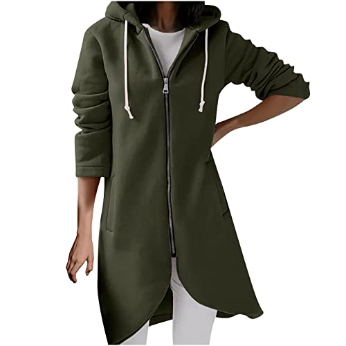 Hoodies Long Coat For Women Plus Size Full-Zip Sweatshirts Irregular Hem Solid Color Jacket Coats #TOP24