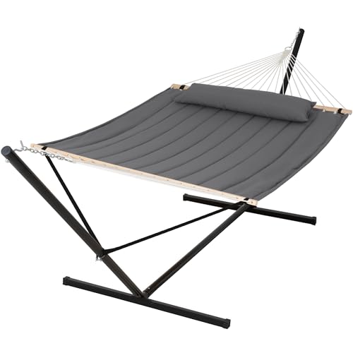 Image of SUNCREAT Hammocks for Outside with 15 ft Stand, Stand Alone Hammock, 475 lbs Capacity, Dark Gray