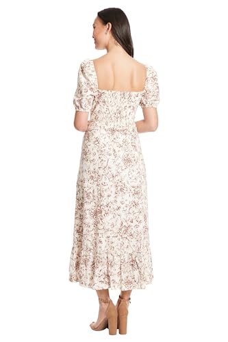 Image of London Times Womens Square Neck Smocked Back Linen Blend Flattering Versatile Spring Summer Garden Party