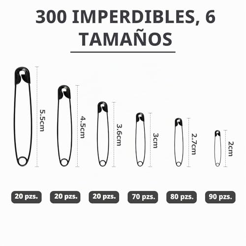 Miniatura 3 de Kiperline 300 Imperdibles De Seguridad, 6 Tamaños, 18 Mm 53 Mm, Resistentes A La Corrosión, Imperdibles Duraderos Para Ropa, Manualidades Y Costura Negro
