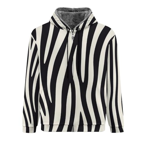 Sweat-shirt à capuche doublé en polaire à rayures zébrées veste d'hiver zippée style noir et blanc