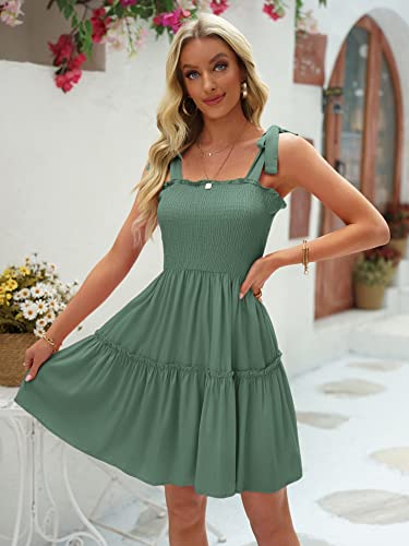 Image of Womens Summer Casual Dresses Spaghetti Strap Smocked Mini Dress