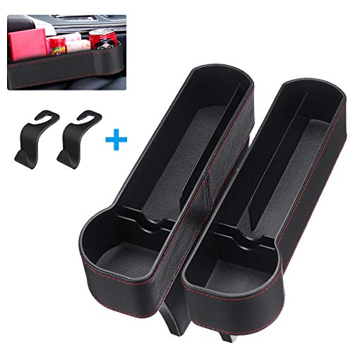 CAMTOA Car Seat Gap Filler, Car Seat Organizer, 2 Pack PU Car Seat Storage with Cup Holder, Seat Console Side Pocket for Cellphones, Keys, Cards, Wallets, Sunglasses(Driver Side &Co-Driver Side)