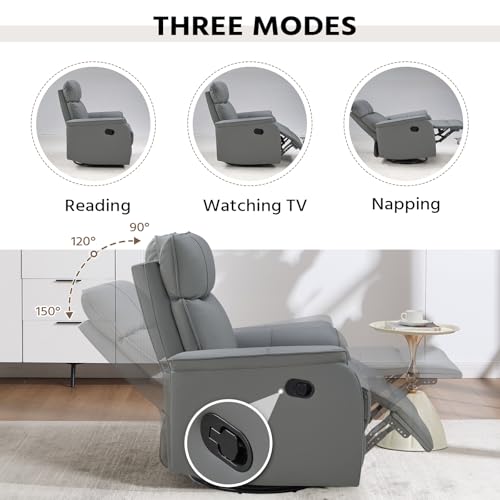 Image of HAOMARKETS Swivel Rocker Recliner Chair Set of 2, Manual Faux Leather Glider Rocking Recliners for Adults, 360 Swivel Nursery Reclining Sofa with Padded Backrest for Living Room, Grey
