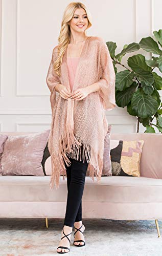 Image of RIAH FASHION Bohemian Sequin Glitter Shawl Wrap Poncho - Kimono Cardigan, Sparkly Metallic Mesh Scarf, Open Knit Crochet