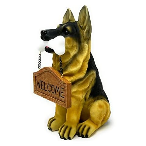 Nature's Mark German Sheperd Dog Puppy Statue with Reversible Welcome Sign and Go Away Sign Resin Garden Decor 12" H Cover