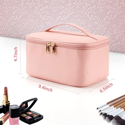 Travel-Makeup-Bag-Portable-Cosmetic-Bag-with-Makeup-Brush-Organiser-Large-Capacity-Make-up-Case-Water-Resistant-Toiletry-Bag-for-Women-Travel-Essentials-Pink