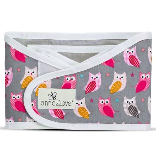 Image of Anna & Eve® Baby Swaddle Strap for Newborns and Infants - 100% Cotton, No Overheating - The Original Arms Only - Adjustable Small Size Swaddle, Fits Chest 13.5" to 17" - Owls Grey/Pink