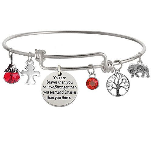 Image of inchYou Are Braver Than You Believe Stronger Than You Seem and Smarter Than You Think Inspirational Bracelet Expandable Bangle for Women