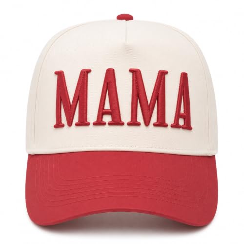 Image of Women's Mama Trucker Hat Trendy, Embroidered Adjustable Mom Baseball Cap, Two-Tone Ponytail Hat for Outfits