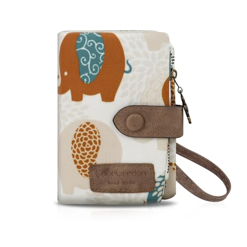 Cute Wallet, Women's Wallets with Detachable Wrist Strap, 11 Card Slot Small Wallets Woman Portable Travel Wallet with 2 Zipper Coin Pocket for Ladies (elephant, White)
