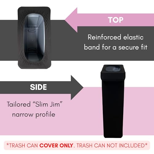 Image of YOUR CHAIR COVERS - 23 Gallon Black Spandex Slim Jim Narrow Trash Can Cover - Wrinkle-Resistant, Stretchable, and Stylish for Events and Commercial Use (Cover ONLY, Trash CAN NOT Included)