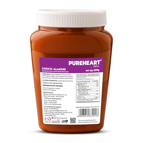 Image of Pureheart Choco Almond Nut Spread (200 gm) Delicious, Smooth and Creamy Snack, Nutty Chocolate Almond Spread for Breakfast