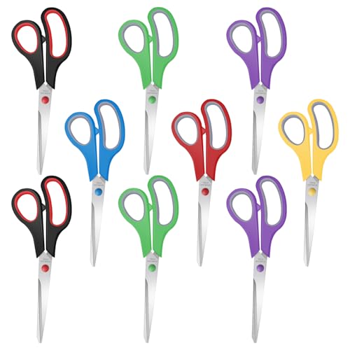 9 Packs 8 Sewing Craft Scissors Bulk Multipurpose Heavy Duty Sharp Paper Scissors All Purpose Stainless Steel Scissors for Home Office Student Teacher Supplies