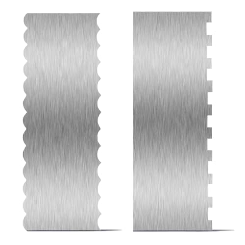 2 Pcs Cake Scraper 9 Inch Cake Smoother Stainless Steel Metal Cakes Scraper Double Sided with Designs for Kitchen Baking Cakes Decorating Tools Buttercream Icing Smoother