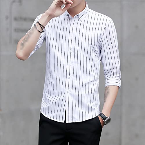Maiyifu-Gj Men's Striped Button Down Shirts Casual Turn-Down Collar Slim Fit Shirts Classic Stylish Business Dress Shirts (White,4X-Large) #TOP1