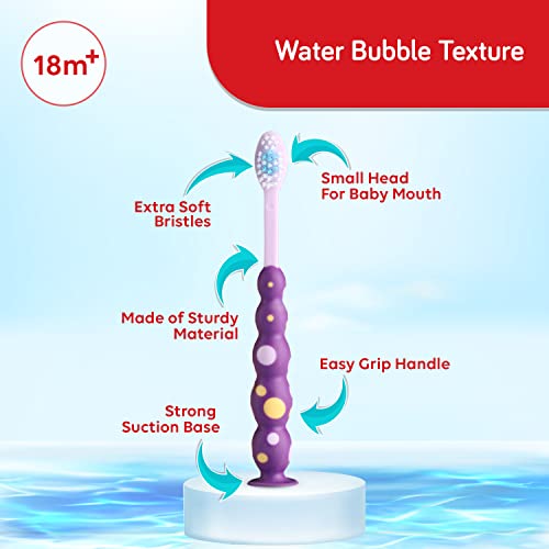 Image of LuvLap Bubbles Kids Manual Toothbrush with Soft Bristles, BPA Free, Suction Cup, 33 tuft bristles,Multicolor Boys & Girls Toddler Toothbrush, 18M+