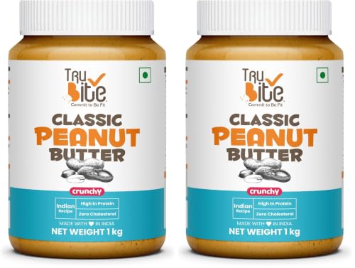 Image of Trubite Classic Peanut Butter (Crunchy) (1kg) | 26g Protein | Cholesterol Free | Indian Recipe | Delightful Taste (Pack of 2)