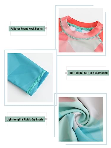 Image of Girls Long Sleeve Swim Shirt Rash Guard for Girls One Piece Bathing Suits with UPF 50+ Sun Protection 3-16 Years