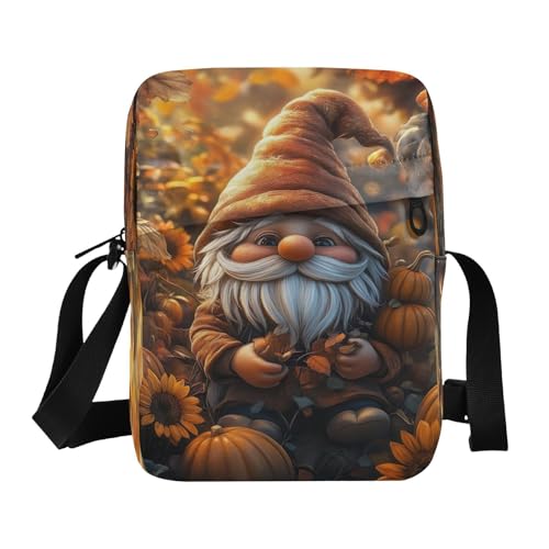 Crossbody Bag Gnome Thanksgiving Pumpkin Fall Messenger Bag for Women Men Purse Shoulder Bag Satchel Bag with Adjustable Strap 202b6804