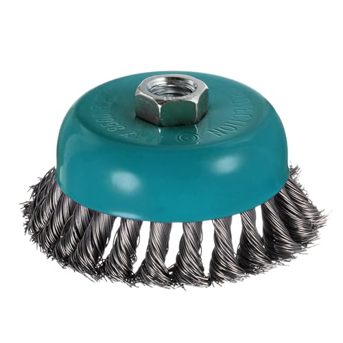 Image of Twisted Knotted Wire Cup Brush for Angle Grinder - [4 Inch] for Paint Stripping Cleaning Rust Duty Abrasive, 5 /8 Inch-11 Threaded Arbor, .020 Carbon Steel Wire, Cyan