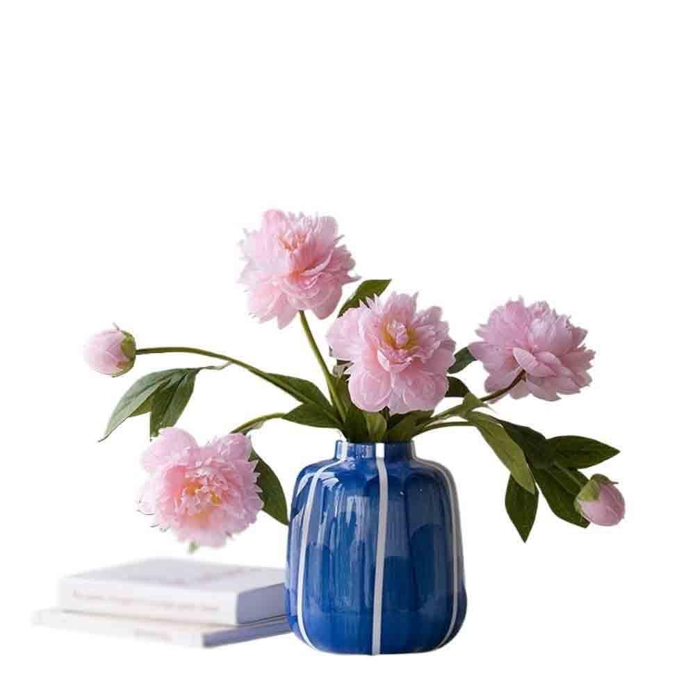 Bx9rE7tK3g Faux Flowers with Vase Blue Ceramic Vase Pink Guifei Peony Simulation Flower Living Room Decoration Arrangement Artificial Flowers