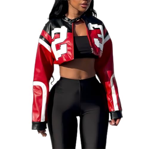 Women's Faux Leather Jacket Zip Up Cropped Bomber Leather Jacket Women S-XXL