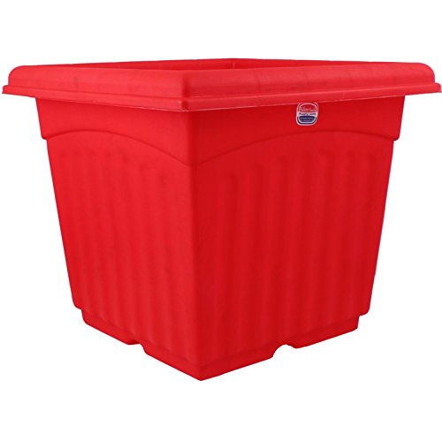 Image of Gardens Need Square Planter with Drip Tray Set (14-inch, Red, Pack of 2 Sets)
