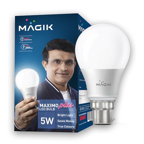 Image of MAGIK Maximo Plus 5W LED Bulb | Cool White (6500K) | B22 Base | Energy Efficient with 4kV Surge Protection | Long Life LED | Pack of 1