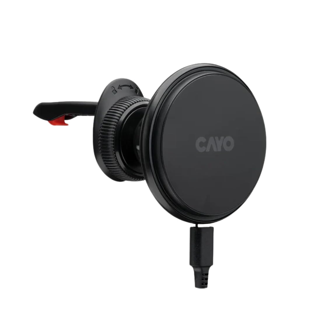 CAYO car.dokk - Supporto magnetico per cellulare per auto con funzione di ricarica induttiva da 15 W, supporto per bocchetta di ventilazione con morsetto brevettato, compatibile con MagSafe, fissaggio