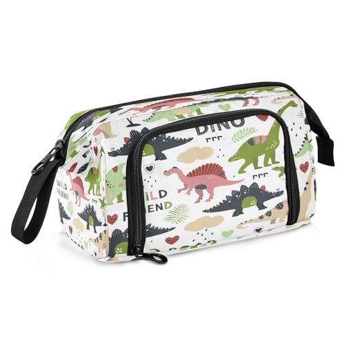 Image of Portable Pencil Case Pen Bag with Zipper, Wild Friend Dinosaur Dino Large Pencil Pouch Pen Case Stationery Bag for Office School Student, Multifunctional Pen Box for Girl Boy Men Women