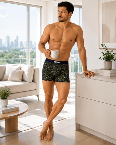 Image of BONO Men's Printed Trunks Regular Fit Cotton Blend Anti-Bacterial Microfibre Comfortable Waistband Underwear