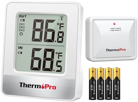 ThermoPro Indoor Outdoor Thermometer Wireless TP200B, Thermometer Indoor Outdoor with Temperature Sensor Up to 500FT, Outdoor Thermometers for Patio Garden Cellar Home Room
