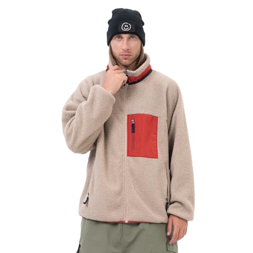 SNOWVERB Jaqueta masculina de lã de ovelha, quente, isolada, urbana, esqui, montanha, zíper, felpudo