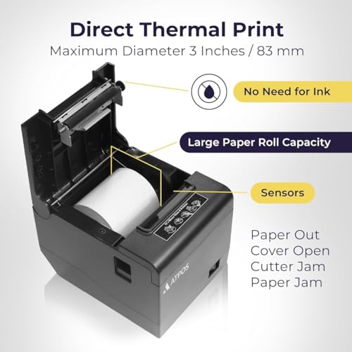 ATPOS AT-402 80mm Thermal Receipt Printer | Bluetooth & USB | High-Speed Printing with Auto Cutter (Black)