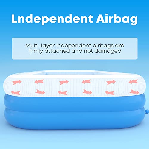 GALAXYER Inflatable Paddling Pool, 3 Rings Large Rectangular Family Swimming Center for Kids Toddlers Adult, Indoor Outdoor Garden Swimming Pool, 205 × 125 × 50 CM