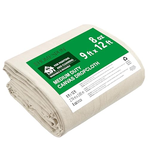 Homespun Canvas Drop Cloth for Painting - (9 x 12 ft 1 Pack) Machine Washable & Resusable Painters Drop Cloth for Paint Cover- All Purpose Furniture & Floor Cover Sheet Painting Tarp